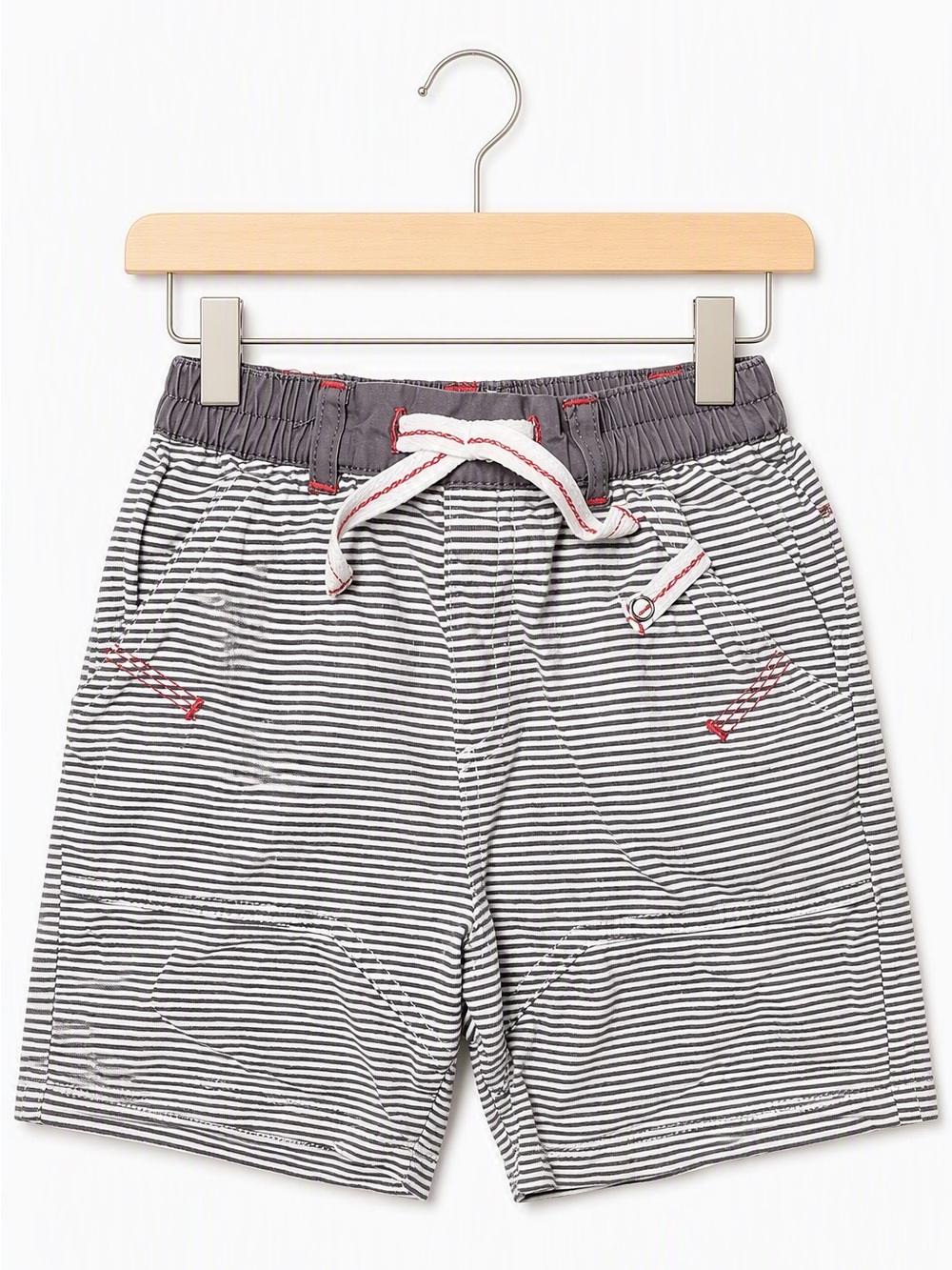 Petit Lem Signature Baby Grey Striped Cotton Shorts 9M Summer Retro Style